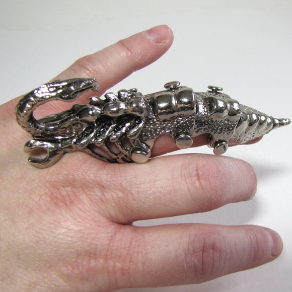 9 Silver Scorpion Snake Armor Ring - Picture 7 of 7